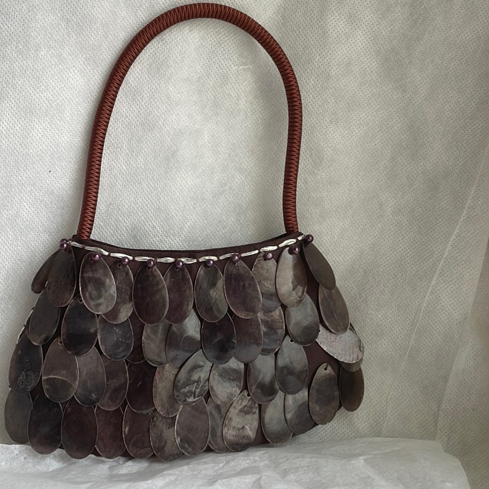 Capiz shell mini purse bag brown